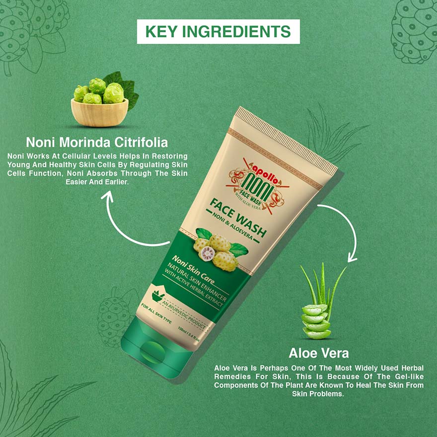 Noni & Aloe Vera Face Wash Ingredients Noni and aloe vera ingredients in Apollo Face Wash