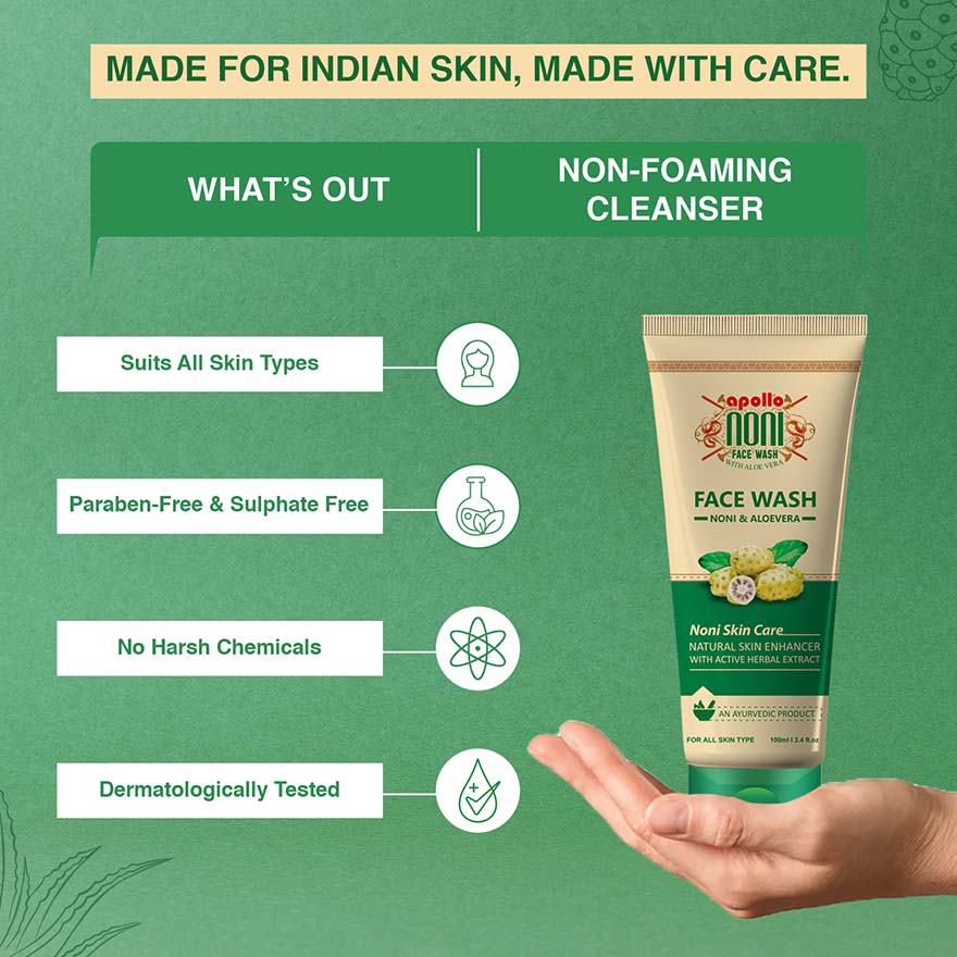 Apollo Noni Face Wash Features Apollo Noni Face Wash features: all skin types, paraben-free and sulphate-free
